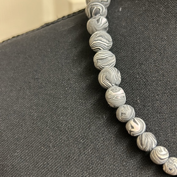 Handmade Gray, Black and White Beaded Necklace, 23” - Picture 7 of 9